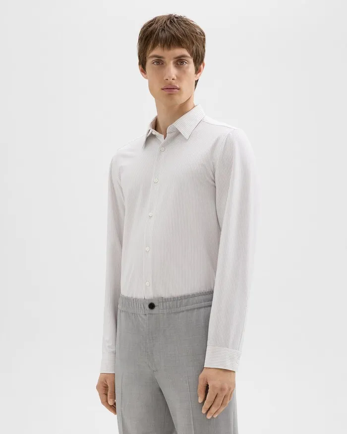 Men Shirts Theory Tailored Shirt In Striped Structure Knit Whitevapor