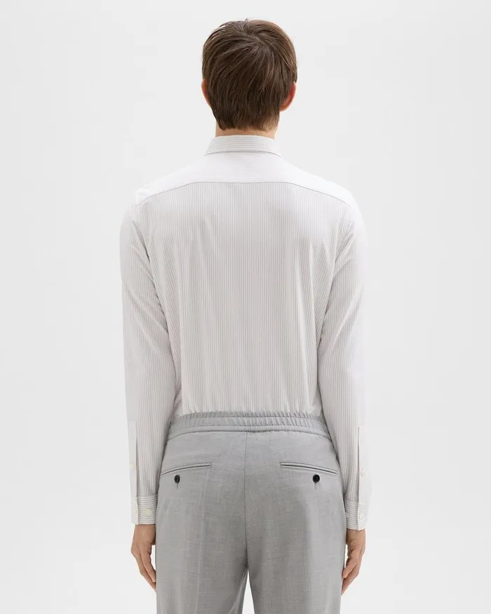 Men Shirts Theory Tailored Shirt In Striped Structure Knit Whitevapor