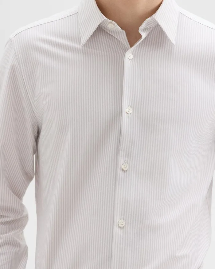Men Shirts Theory Tailored Shirt In Striped Structure Knit Whitevapor