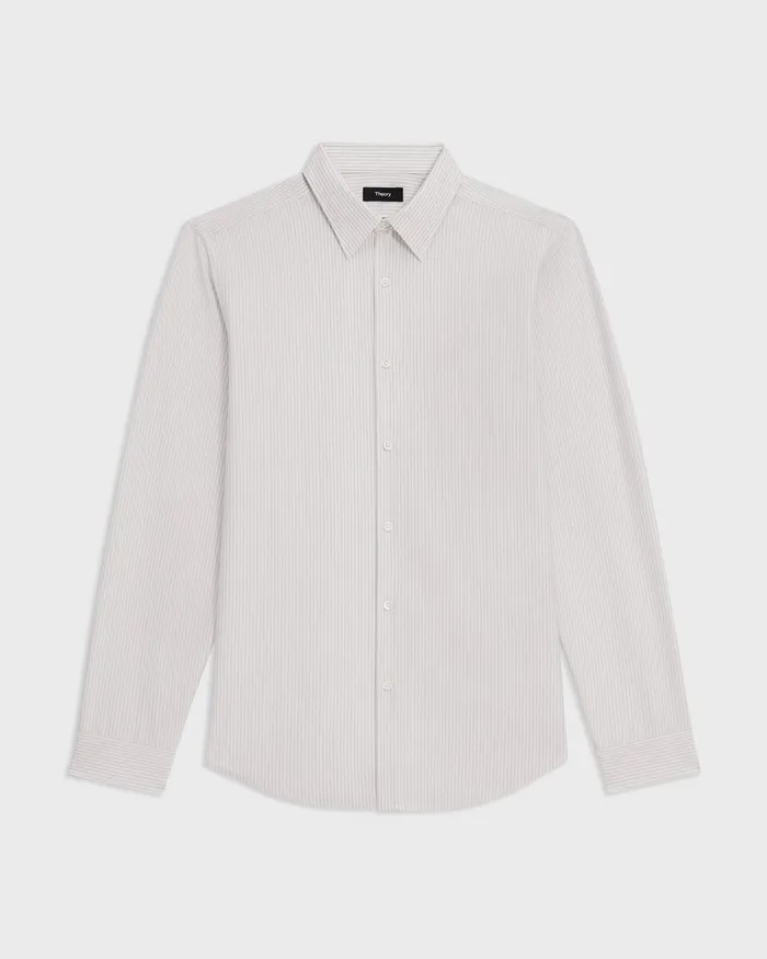 Men Shirts Theory Tailored Shirt In Striped Structure Knit Whitevapor