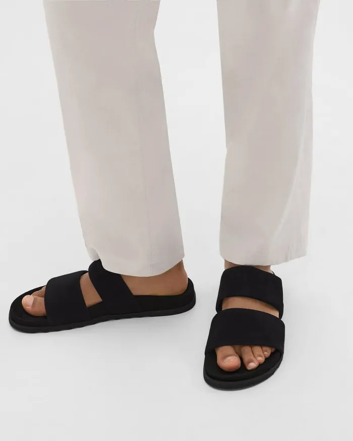 Men Shoes Theory Banded Slide Sandals In Suede Black