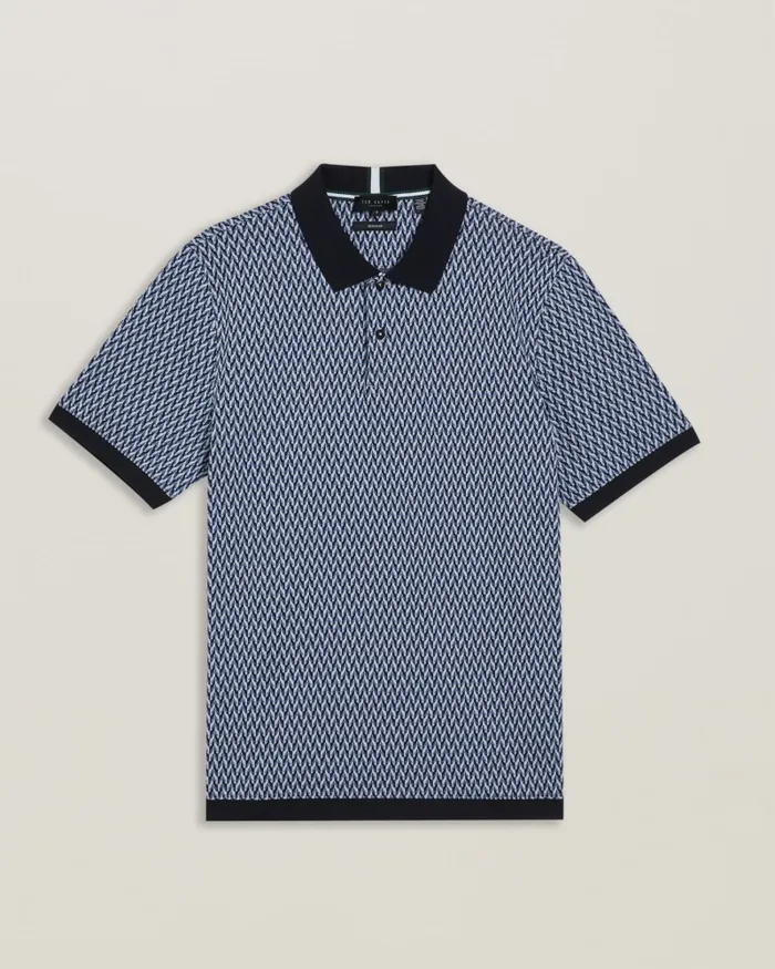 Men SKELT 8211 Jacquard Geometric Cotton Polo Shirt Blue Ted Baker Polo Shirts