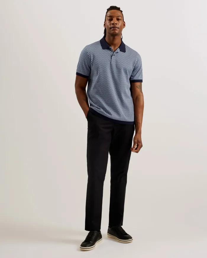 Men SKELT 8211 Jacquard Geometric Cotton Polo Shirt Blue Ted Baker Polo Shirts