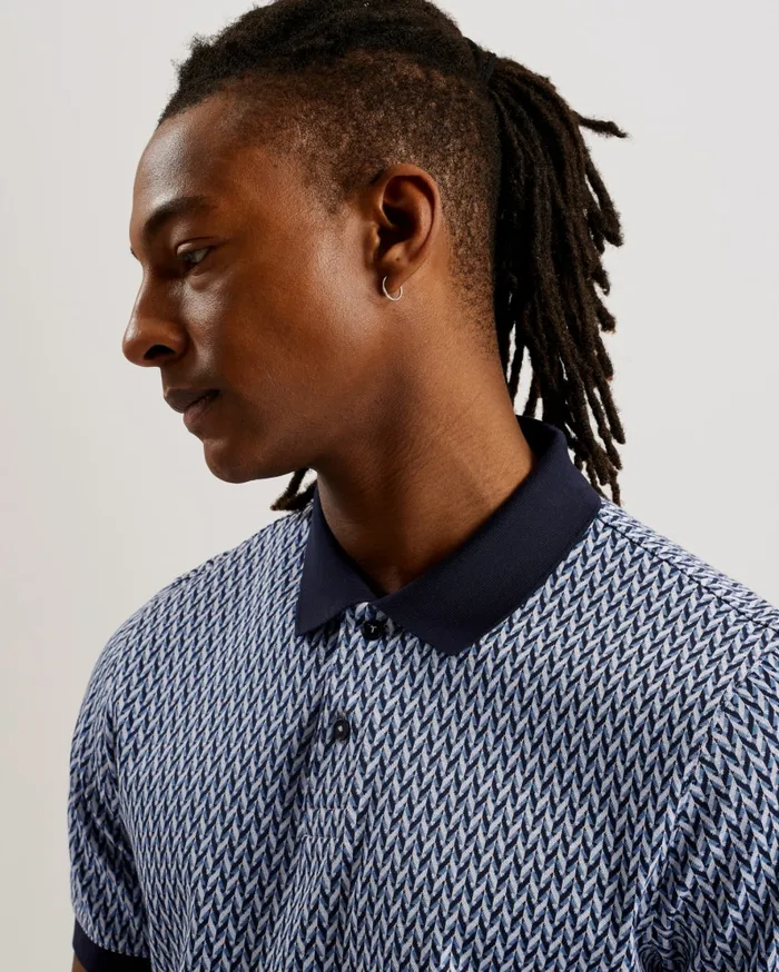 Men SKELT 8211 Jacquard Geometric Cotton Polo Shirt Blue Ted Baker Polo Shirts
