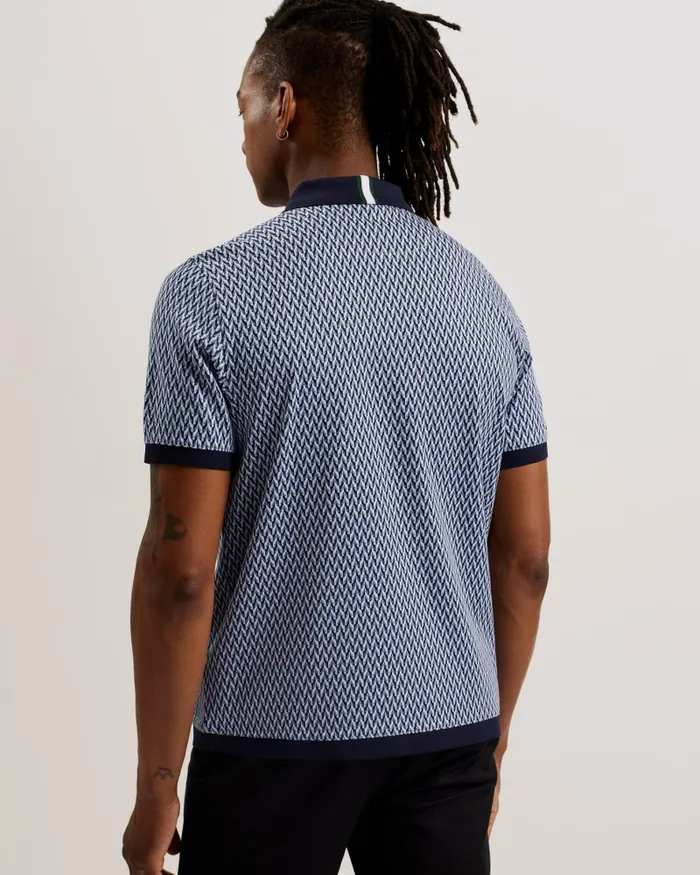Men SKELT 8211 Jacquard Geometric Cotton Polo Shirt Blue Ted Baker Polo Shirts