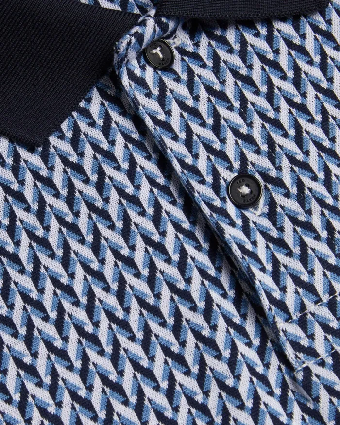 Men SKELT 8211 Jacquard Geometric Cotton Polo Shirt Blue Ted Baker Polo Shirts