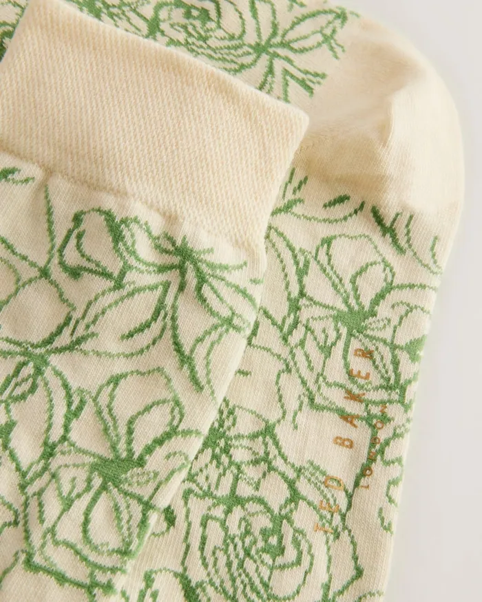 Men SOKKTWL 8211 Abstract Floral Pattern Socks Cream Ted Baker Socks