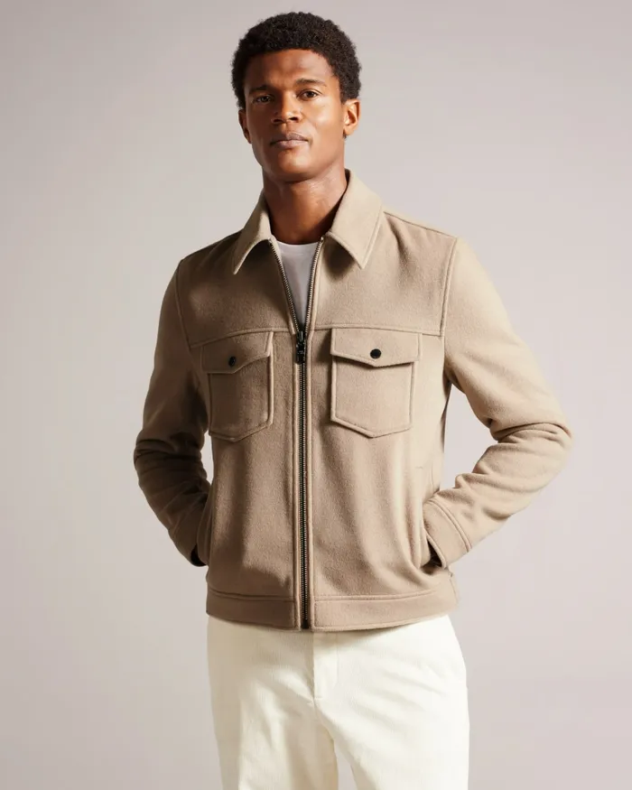 Men SOMERSS 8211 Wool Blend Trucker Jacket Natural Ted Baker Coats and Jackets Men SOMERSS 8211 Wool Blend Trucker Jacket Natural Ted Baker Coats and Jackets
