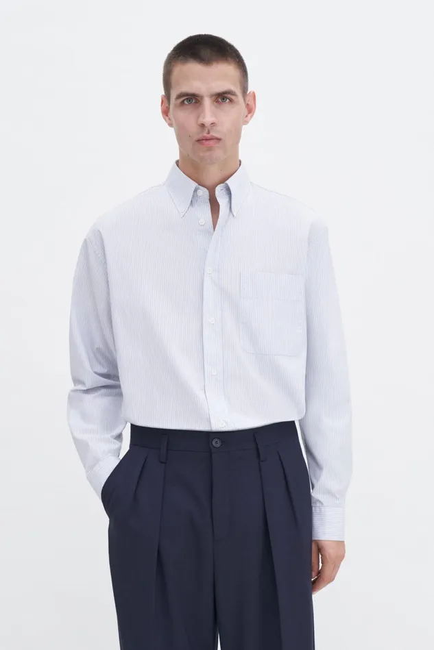 Men Stripe Button Down Shirt Soft Bluewhite Filippa K Shirts