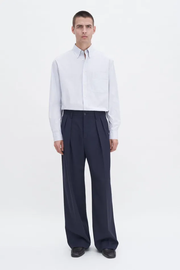 Men Stripe Button Down Shirt Soft Bluewhite Filippa K Shirts