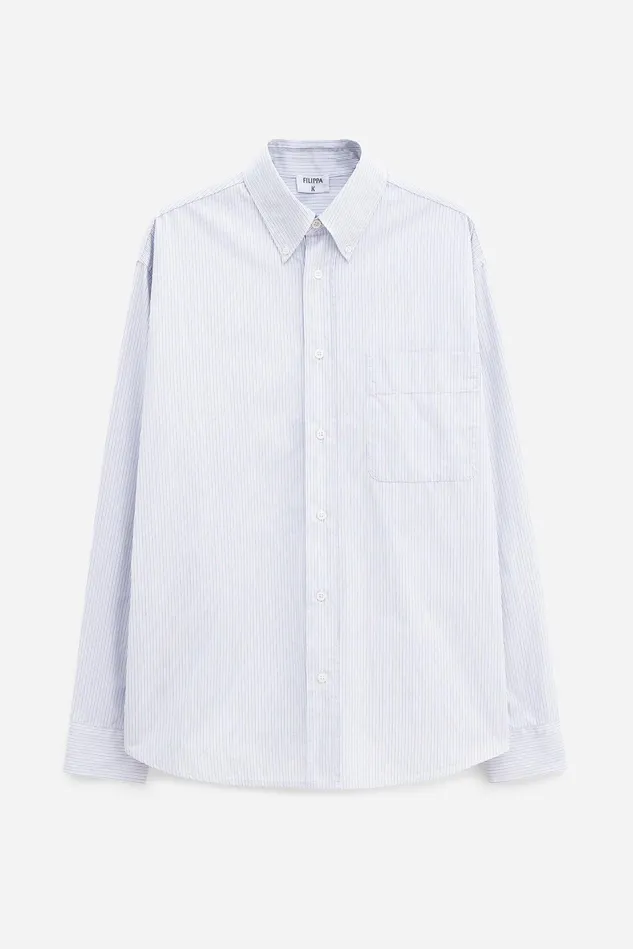 Men Stripe Button Down Shirt Soft Bluewhite Filippa K Shirts