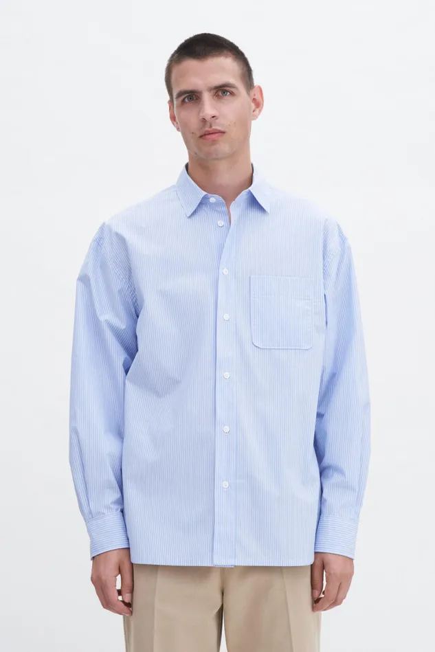Men Striped Cotton Poplin Shirt Light Bluewhite Stripe Filippa K Shirts
