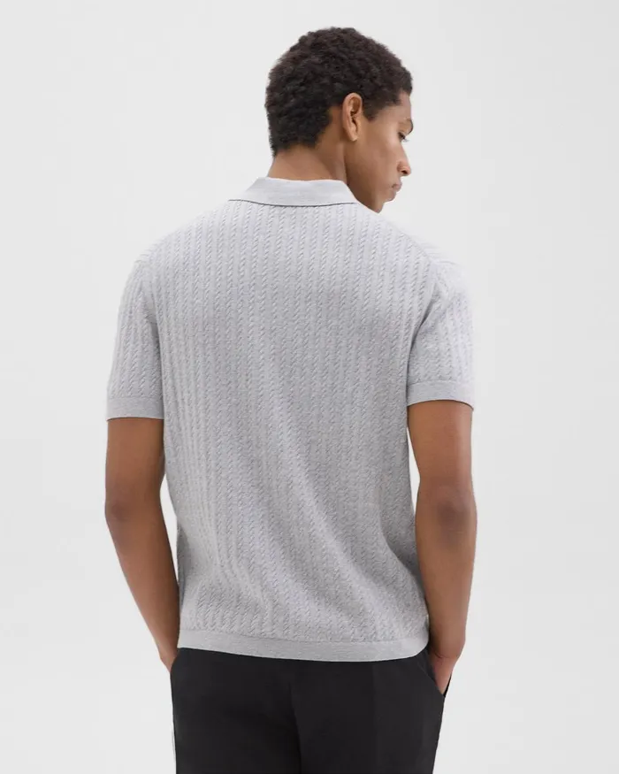 Men Sweaters Cardigans Theory Cable Knit Polo In Cotton Light Grey Heather