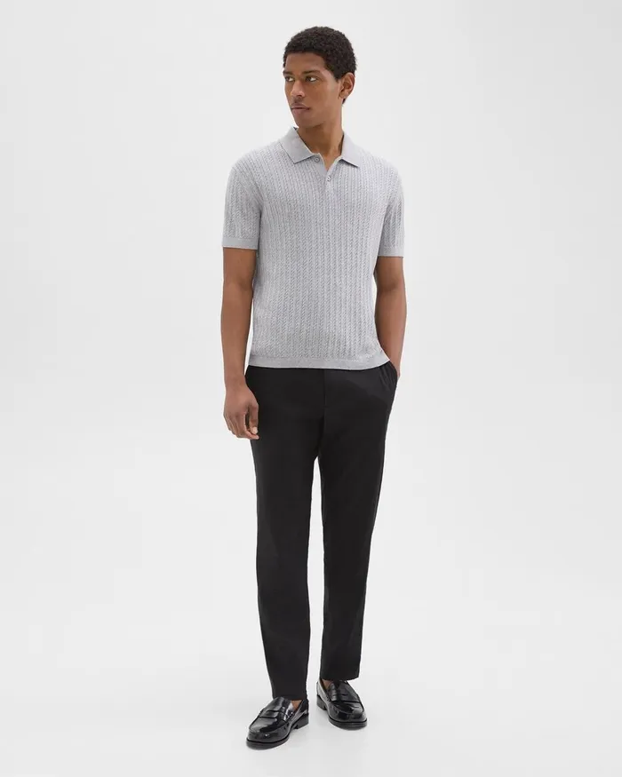 Men Sweaters Cardigans Theory Cable Knit Polo In Cotton Light Grey Heather