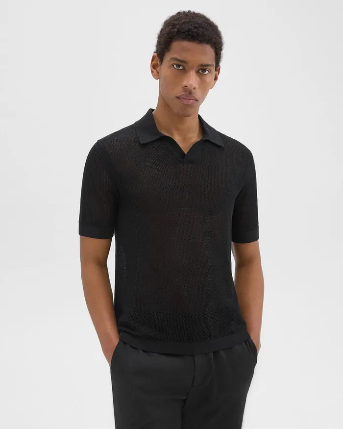 Men Sweaters Cardigans Theory Cairn Polo Shirt In Cotton Black