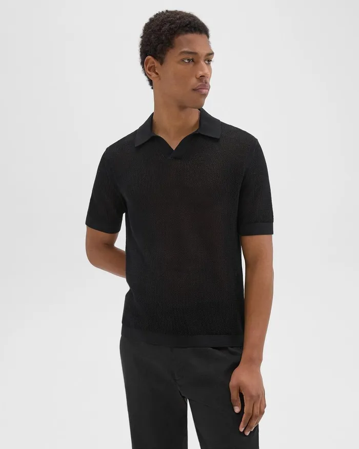 Men Sweaters Cardigans Theory Cairn Polo Shirt In Cotton Black