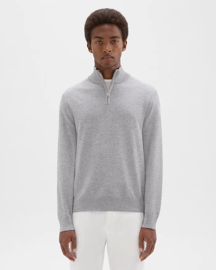 Men Sweaters Cardigans Theory Riland QuarterZip Sweater In Light Bilen Light Grey Heather