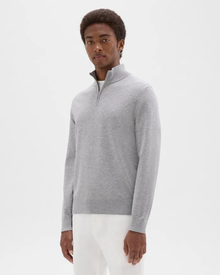 Men Sweaters Cardigans Theory Riland QuarterZip Sweater In Light Bilen Light Grey Heather