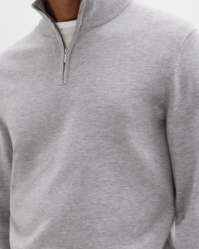 Men Sweaters Cardigans Theory Riland QuarterZip Sweater In Light Bilen Light Grey Heather