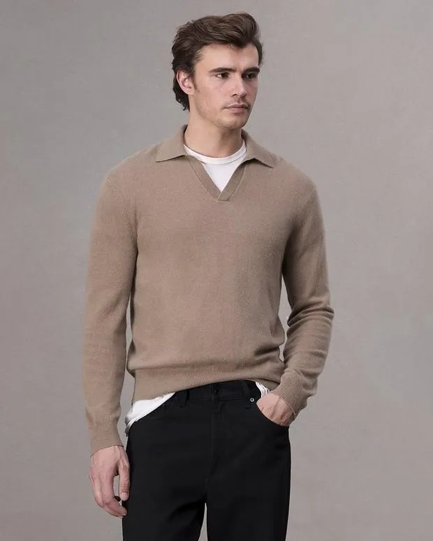 Men Sweaters Rag and Bone Downing Cashmere Polo Desert