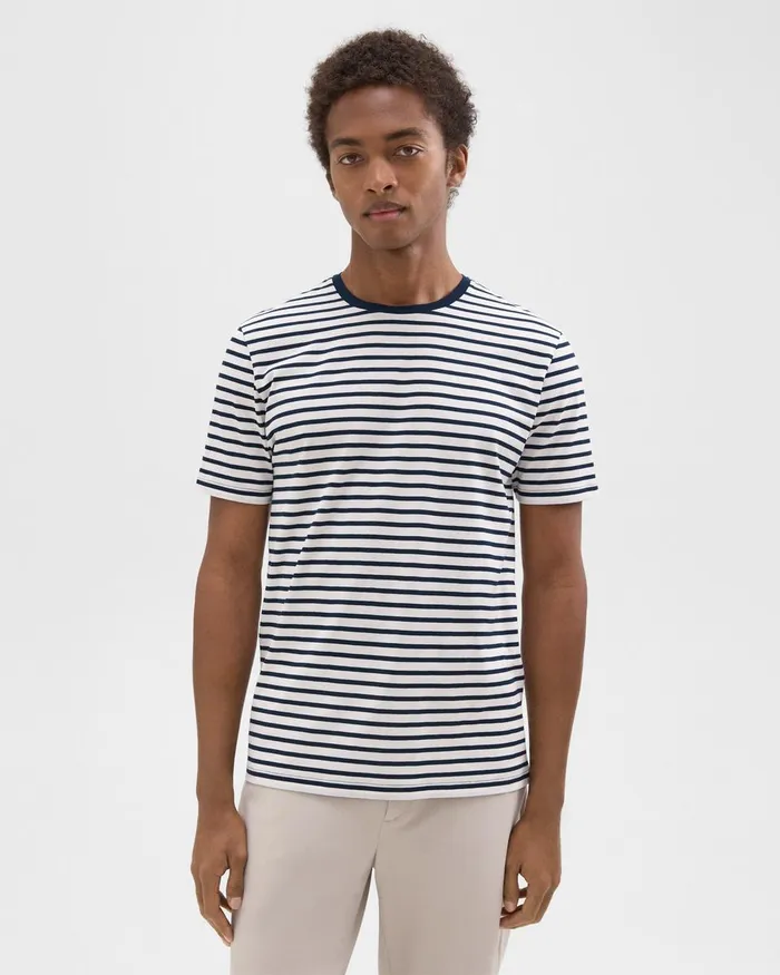 Men TShirts Polos Theory Crewneck Tee In Striped Cotton Balticwhite
