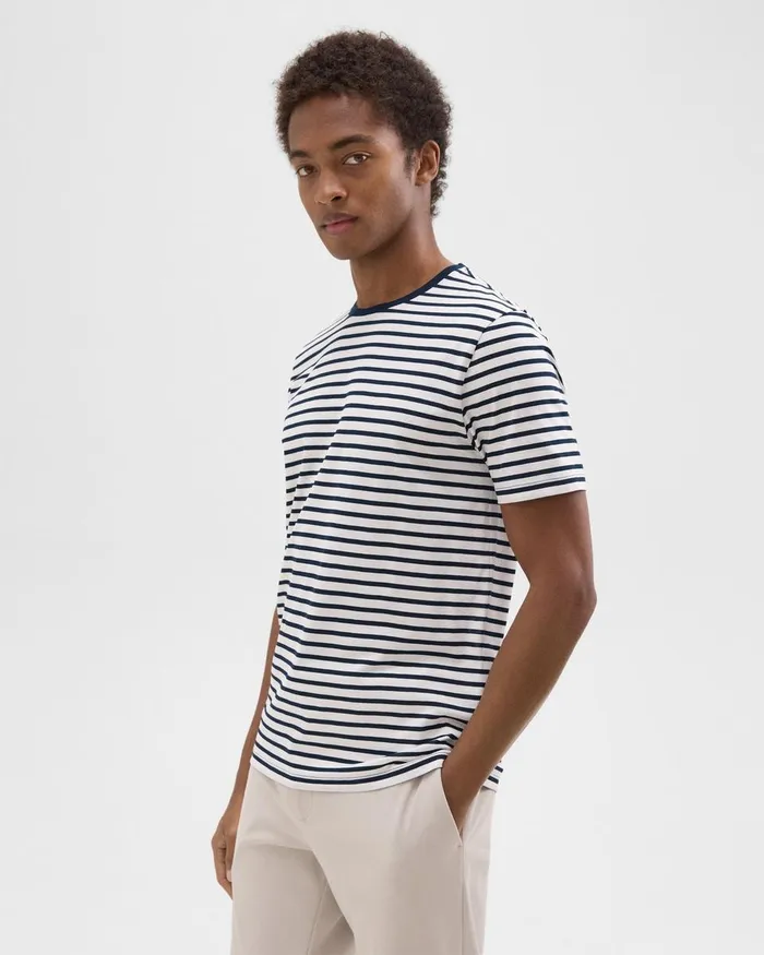 Men TShirts Polos Theory Crewneck Tee In Striped Cotton Balticwhite