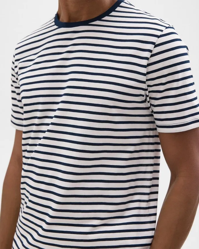 Men TShirts Polos Theory Crewneck Tee In Striped Cotton Balticwhite