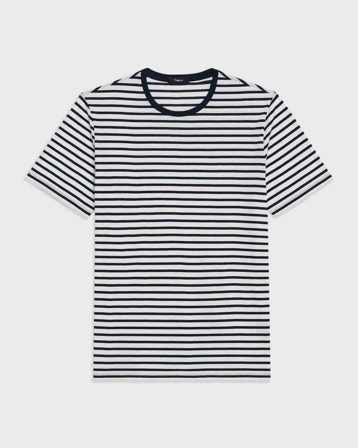 Men TShirts Polos Theory Crewneck Tee In Striped Cotton Balticwhite