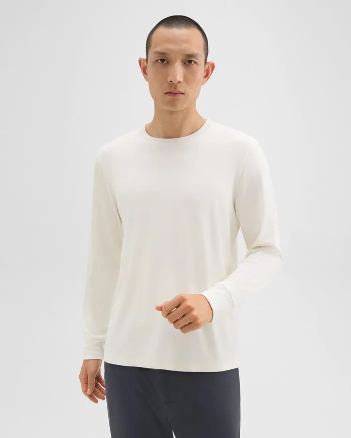 Men TShirts Polos Theory Essential LongSleeve Tee In Anemone Modal Jersey Winter White