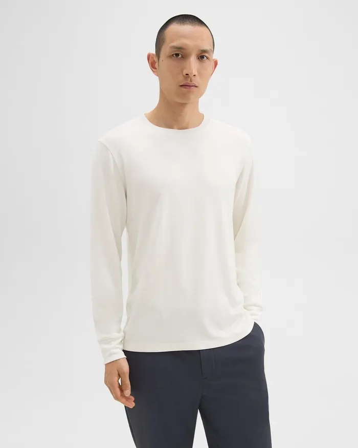 Men TShirts Polos Theory Essential LongSleeve Tee In Anemone Modal Jersey Winter White
