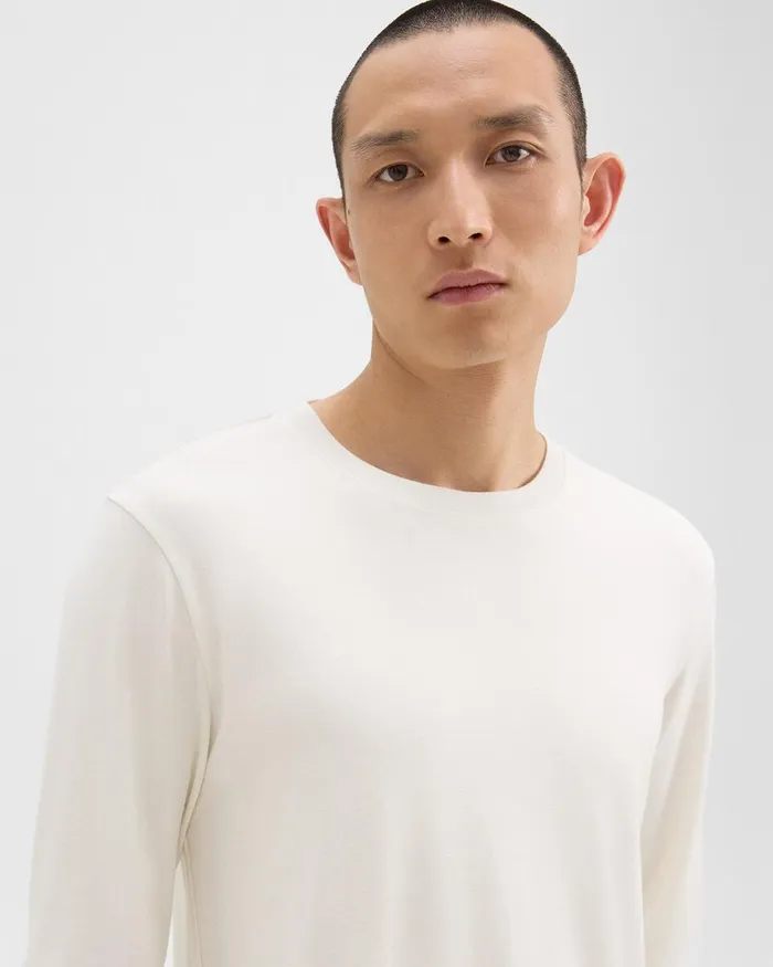 Men TShirts Polos Theory Essential LongSleeve Tee In Anemone Modal Jersey Winter White