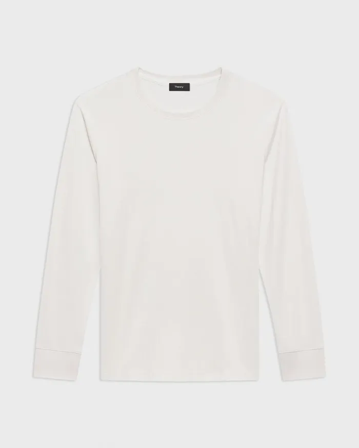 Men TShirts Polos Theory Essential LongSleeve Tee In Anemone Modal Jersey Winter White
