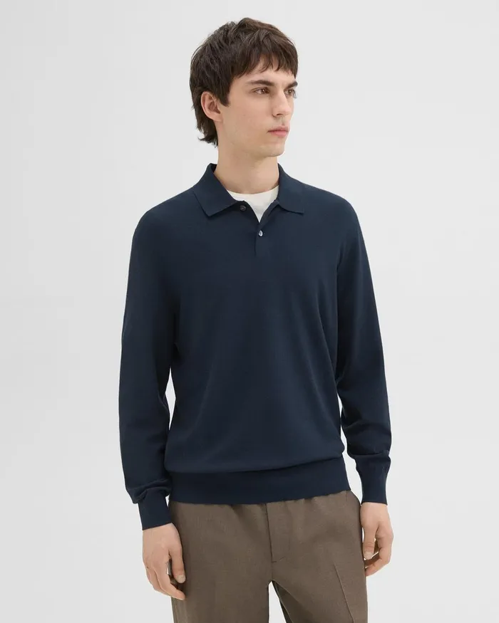 Men TShirts Polos Theory Goris LongSleeve Polo Shirt In Light Bilen Baltic