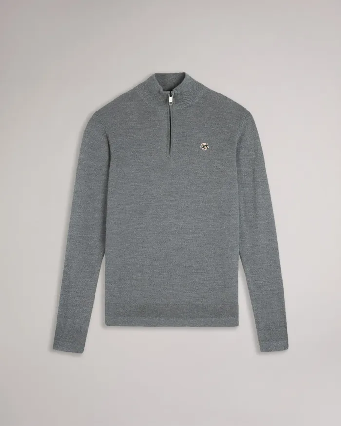 Men TOOTING 8211 Merino Wool Half Zip Top Charcoal Ted Baker Jumpers and Knitwear
