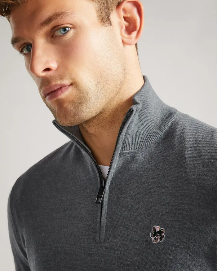 Men TOOTING 8211 Merino Wool Half Zip Top Charcoal Ted Baker Jumpers and Knitwear