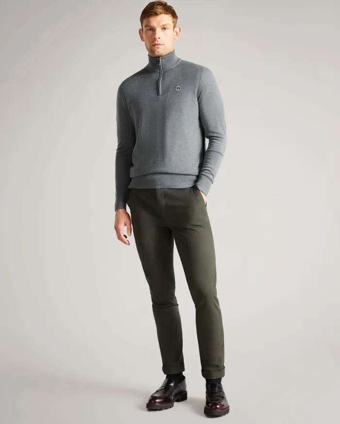 Men TOOTING 8211 Merino Wool Half Zip Top Charcoal Ted Baker Jumpers and Knitwear