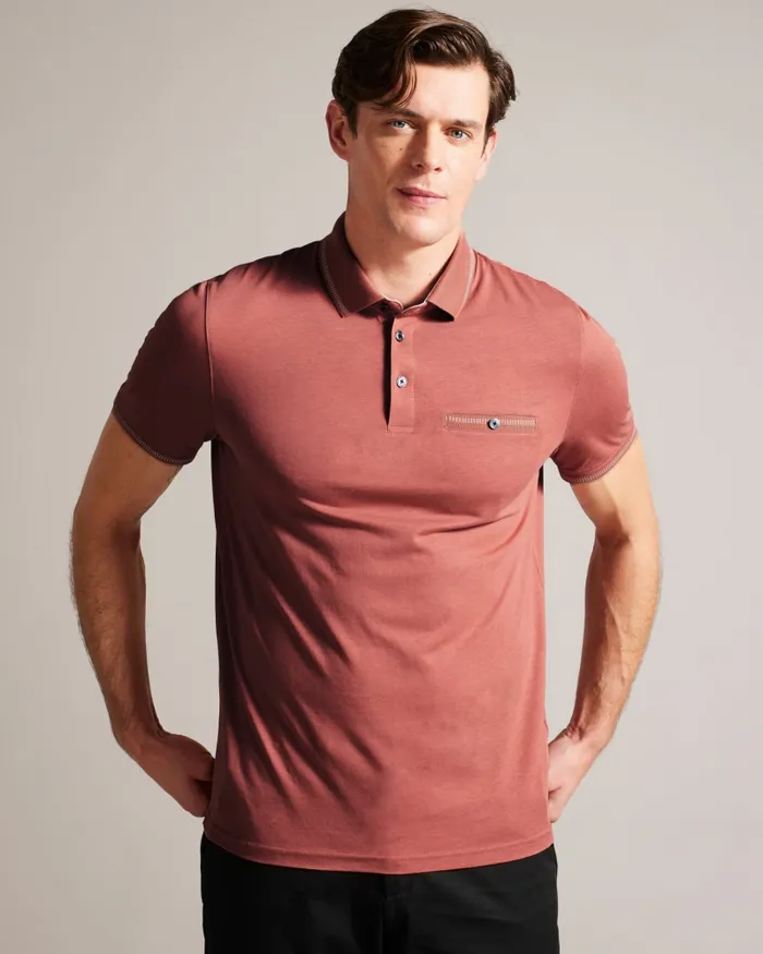 Men TORTILA 8211 Polo Shirt With Striped Details Medium Pink Ted Baker Tops