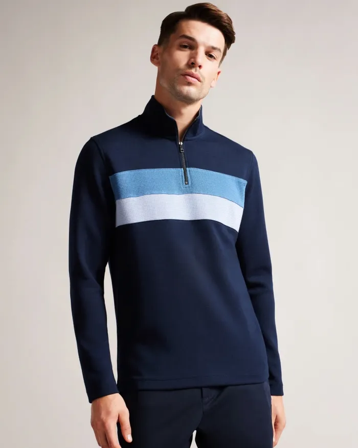 Men VELLER 8211 Long Sleeve Half Zip Jumper Navy Ted Baker Tops