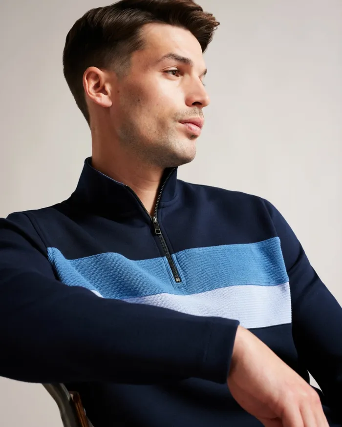 Men VELLER 8211 Long Sleeve Half Zip Jumper Navy Ted Baker Tops