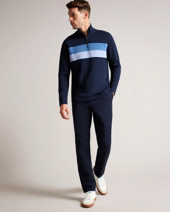 Men VELLER 8211 Long Sleeve Half Zip Jumper Navy Ted Baker Tops