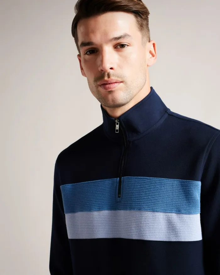 Men VELLER 8211 Long Sleeve Half Zip Jumper Navy Ted Baker Tops