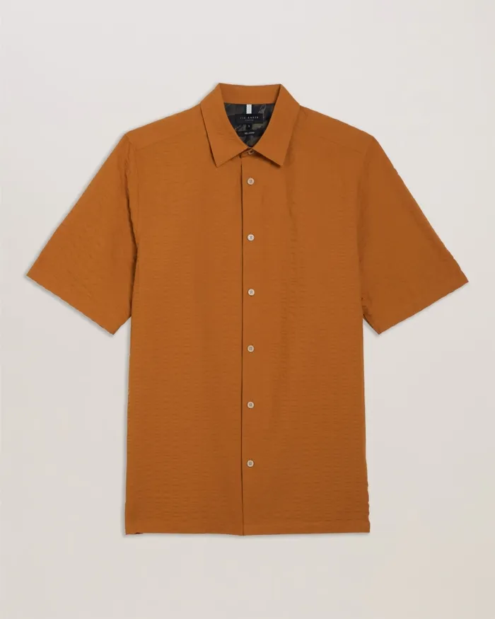Men VERDON 8211 Seersucker Stripe Cotton Shirt Dark Orange Ted Baker Shirts
