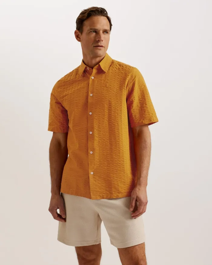 Men VERDON 8211 Seersucker Stripe Cotton Shirt Dark Orange Ted Baker Shirts Men VERDON 8211 Seersucker Stripe Cotton Shirt Dark Orange Ted Baker Shirts