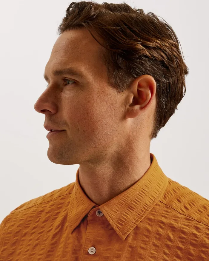 Men VERDON 8211 Seersucker Stripe Cotton Shirt Dark Orange Ted Baker Shirts Men VERDON 8211 Seersucker Stripe Cotton Shirt Dark Orange Ted Baker Shirts