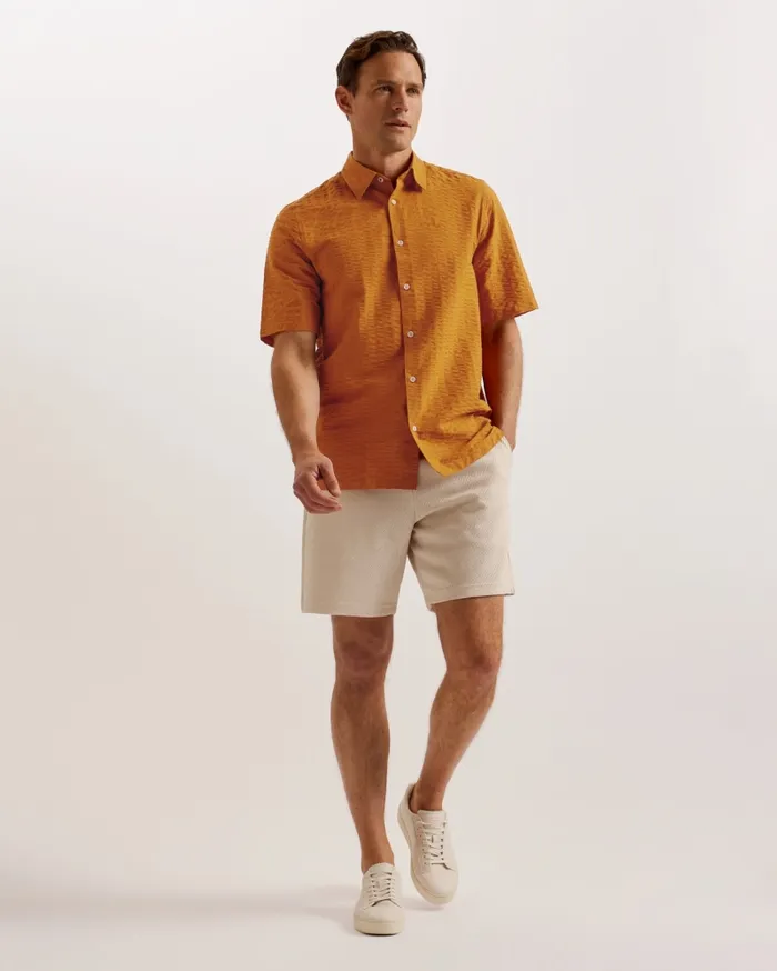 Men VERDON 8211 Seersucker Stripe Cotton Shirt Dark Orange Ted Baker Shirts Men VERDON 8211 Seersucker Stripe Cotton Shirt Dark Orange Ted Baker Shirts