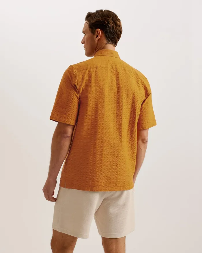Men VERDON 8211 Seersucker Stripe Cotton Shirt Dark Orange Ted Baker Shirts Men VERDON 8211 Seersucker Stripe Cotton Shirt Dark Orange Ted Baker Shirts