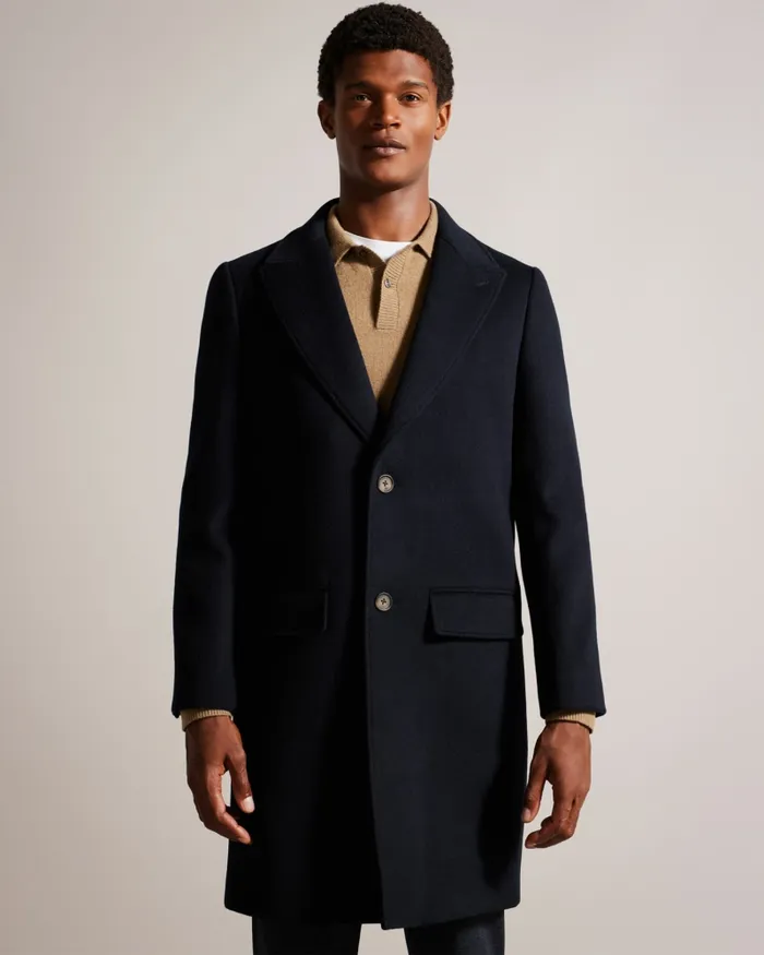 Men WILDING 8211 Wool Blend Overcoat Navy Ted Baker Coats and Jackets
