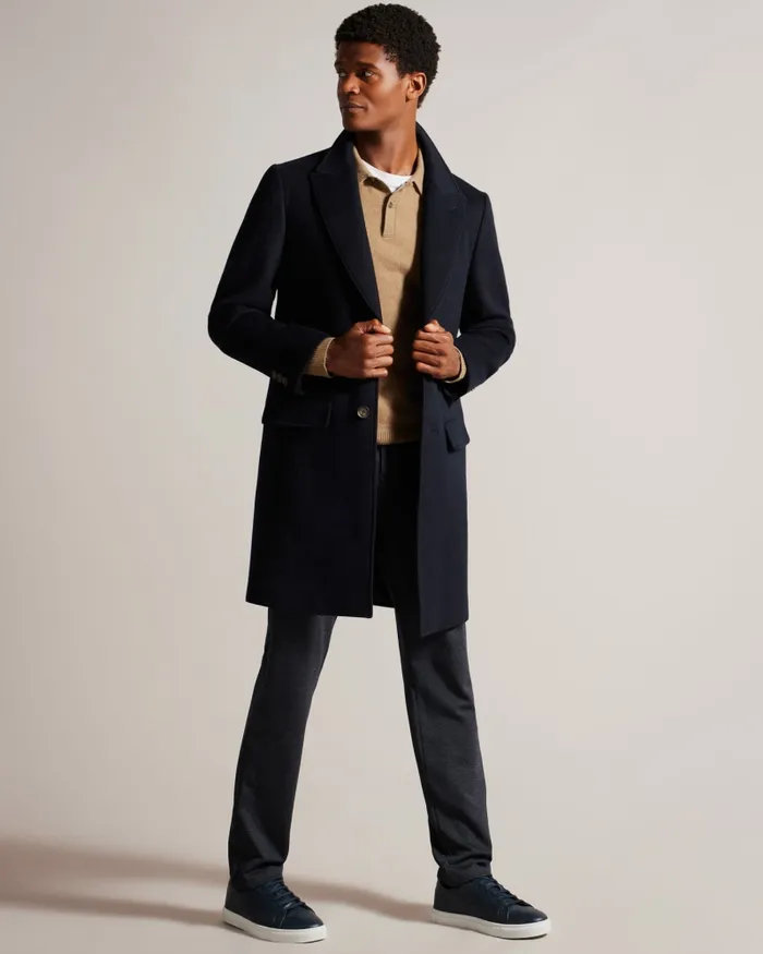 Men WILDING 8211 Wool Blend Overcoat Navy Ted Baker Coats and Jackets