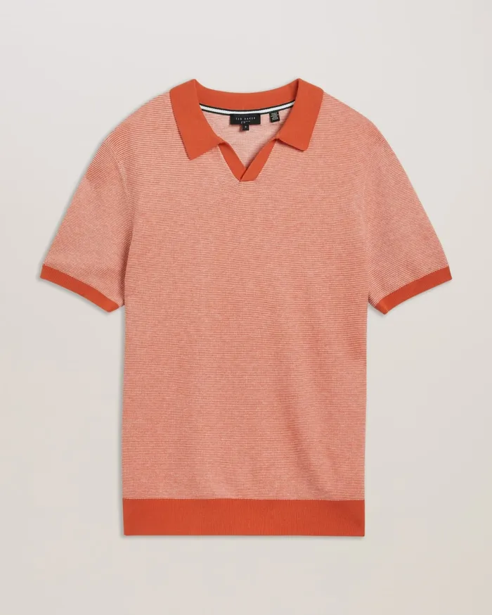 Men WULDER 8211 Open Neck Knitted Polo Shirt Bright Orange Ted Baker Jumpers and Knitwear Men WULDER 8211 Open Neck Knitted Polo Shirt Bright Orange Ted Baker Jumpers and Knitwear