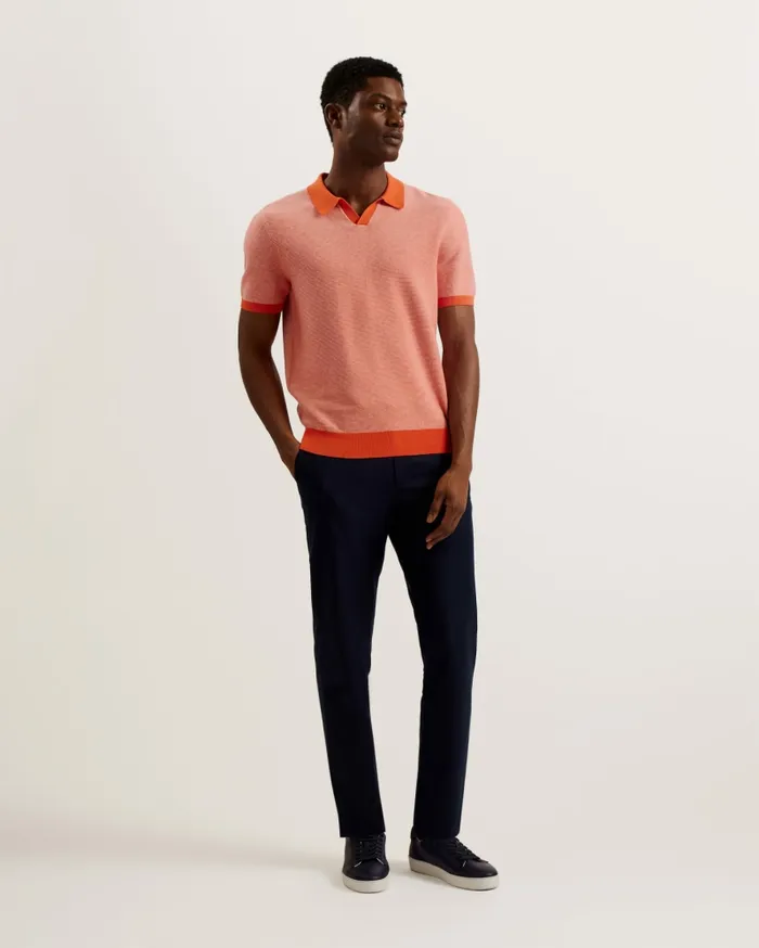 Men WULDER 8211 Open Neck Knitted Polo Shirt Bright Orange Ted Baker Jumpers and Knitwear Men WULDER 8211 Open Neck Knitted Polo Shirt Bright Orange Ted Baker Jumpers and Knitwear